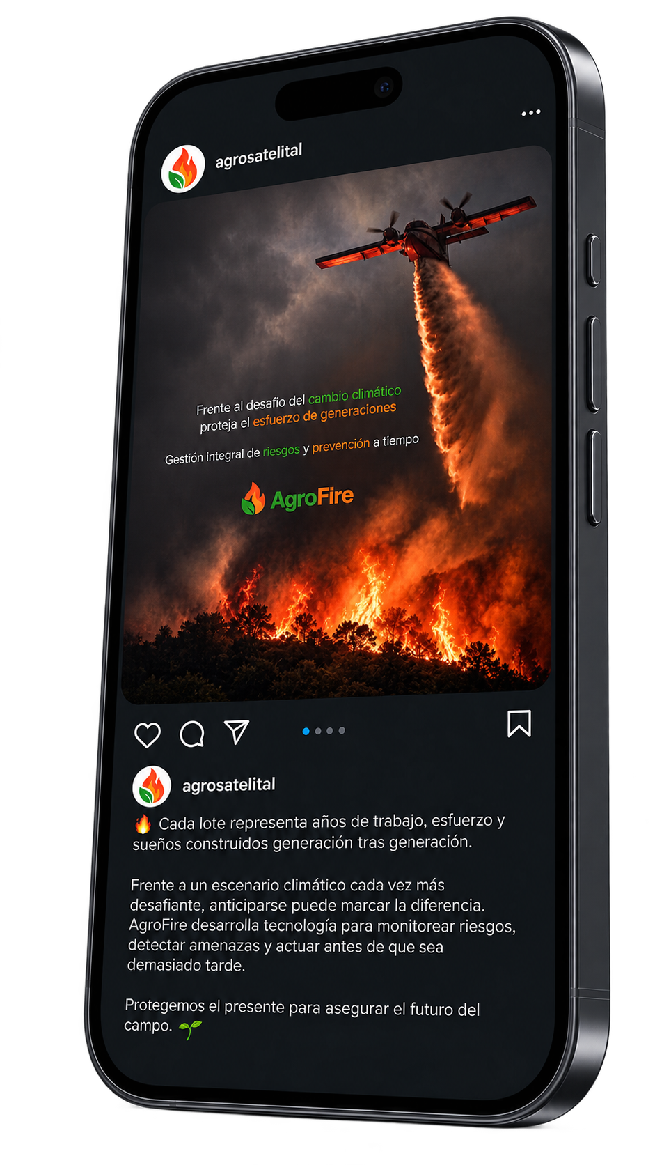 Publicación de Instagram de AgroFire sobre un avión hidrante apagando un incendio